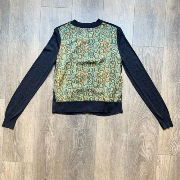 RACHEL Rachel Roy Snakeskin Print Button Cardigan Sweater Green Navy Size Small - Picture 7 of 15